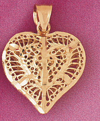 3 Dimensional Filigree Heart Pendant Necklace Charm Bracelet in Yellow, White or Rose Gold 3727