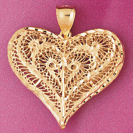 Dazzlers Jewelry 3 Dimensional Filigree Heart Pendant Necklace Charm Bracelet in Yellow, White or R…