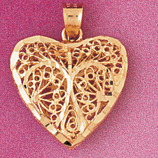 3 Dimensional Filigree Heart Pendant Necklace Charm Bracelet in Yellow, White or Rose Gold 3729