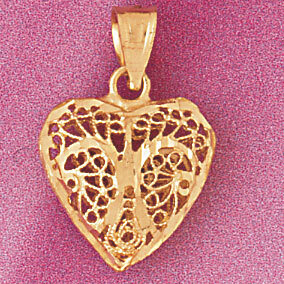 3 Dimensional Filigree Heart Pendant Necklace Charm Bracelet in Yellow, White or Rose Gold 3731