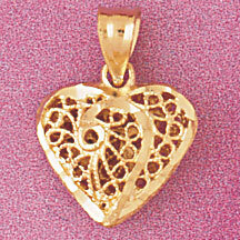 3 Dimensional Filigree Heart Pendant Necklace Charm Bracelet in Yellow, White or Rose Gold 3732