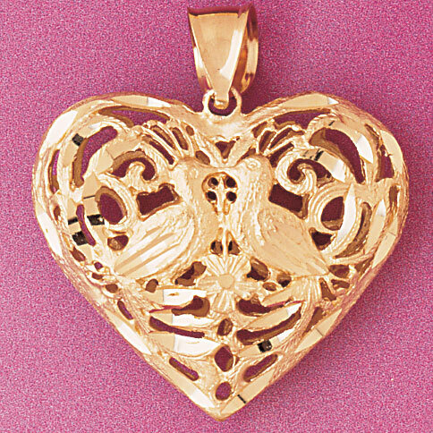 3 Dimensional Filigree Heart Pendant Necklace Charm Bracelet in Yellow, White or Rose Gold 3733