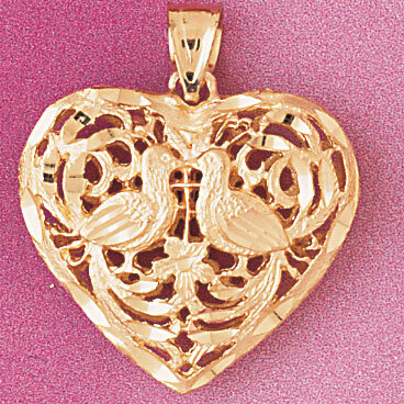 3 Dimensional Filigree Heart Pendant Necklace Charm Bracelet in Yellow, White or Rose Gold 3734