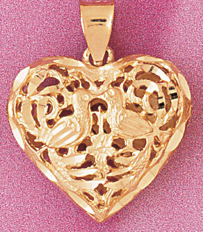 3 Dimensional Filigree Heart Pendant Necklace Charm Bracelet in Yellow, White or Rose Gold 3735