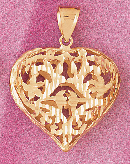 3 Dimensional Filigree Heart Pendant Necklace Charm Bracelet in Yellow, White or Rose Gold 3736