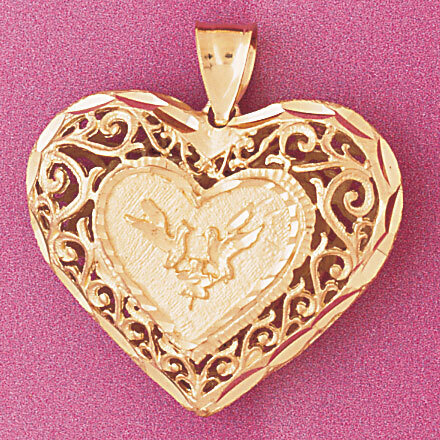 3 Dimensional Filigree Heart Pendant Necklace Charm Bracelet in Yellow, White or Rose Gold 3738