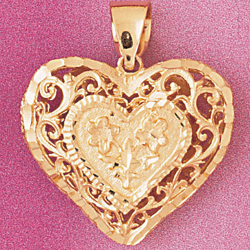 3 Dimensional Filigree Heart Pendant Necklace Charm Bracelet in Yellow, White or Rose Gold 3739