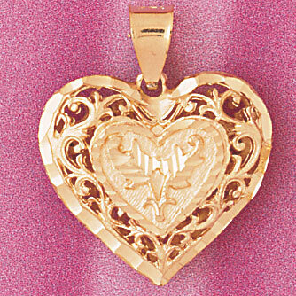 3 Dimensional Filigree Heart Pendant Necklace Charm Bracelet in Yellow, White or Rose Gold 3740