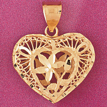 3 Dimensional Filigree Heart Pendant Necklace Charm Bracelet in Yellow, White or Rose Gold 3742