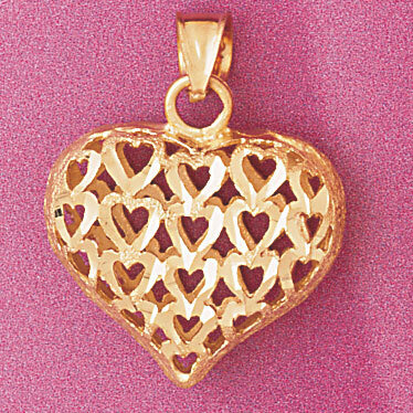 3 Dimensional Filigree Heart Pendant Necklace Charm Bracelet in Yellow, White or Rose Gold 3743