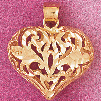 3 Dimensional Filigree Heart Pendant Necklace Charm Bracelet in Yellow, White or Rose Gold 3744