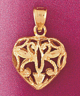 3 Dimensional Filigree Heart Pendant Necklace Charm Bracelet in Yellow, White or Rose Gold 3747