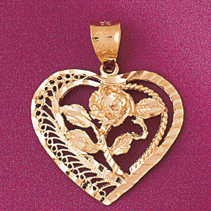 Flower in Heart Pendant Necklace Charm Bracelet in Yellow, White or Rose Gold 3749