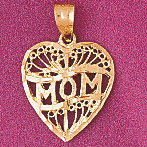Mom Heart Pendant Necklace Charm Bracelet in Yellow, White or Rose Gold 3761
