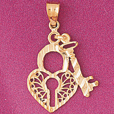 Heart with Key and Lock Pendant Necklace Charm Bracelet in Yellow, White or Rose Gold 3762