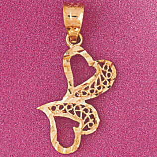 Double Heart Pendant Necklace Charm Bracelet in Yellow, White or Rose Gold 3763