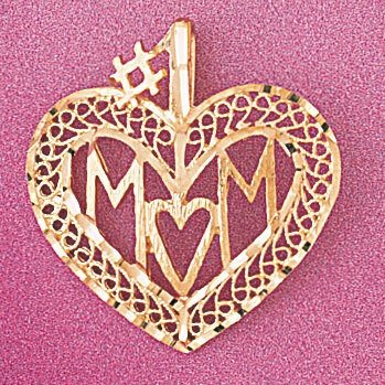 Number 1 Mom Heart Pendant Necklace Charm Bracelet in Yellow, White or Rose Gold 3764