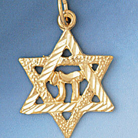 Star of David with Chai Pendant Necklace Charm Bracelet in Yellow, White or Rose Gold 9178
