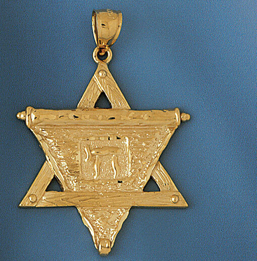 Star of David with Chai Pendant Necklace Charm Bracelet in Yellow, White or Rose Gold 9189