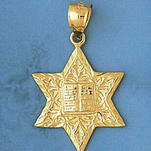 Star of David with Torah Pendant Necklace Charm Bracelet in Yellow, White or Rose Gold 9196