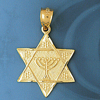 Star of David with Menorah Pendant Necklace Charm Bracelet in Yellow, White or Rose Gold 9197