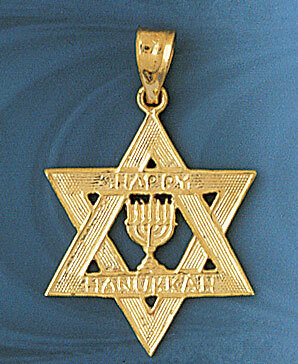Star of David with Menorah Pendant Necklace Charm Bracelet in Yellow, White or Rose Gold 9198