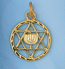 Star of David with Menorah Pendant Necklace Charm Bracelet in Yellow, White or Rose Gold 9199