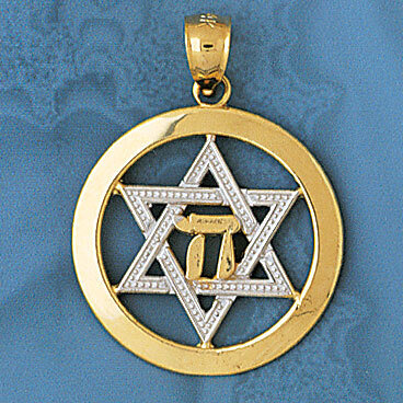 Star of David 2-Tone with Chai Pendant Necklace Charm Bracelet in Yellow, White or Rose Gold 9202