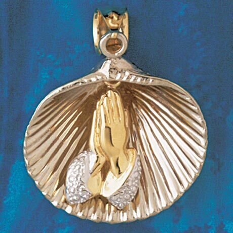 Seashell Shell Prayer Pendant Necklace Charm Bracelet in Yellow, White or Rose Gold 13