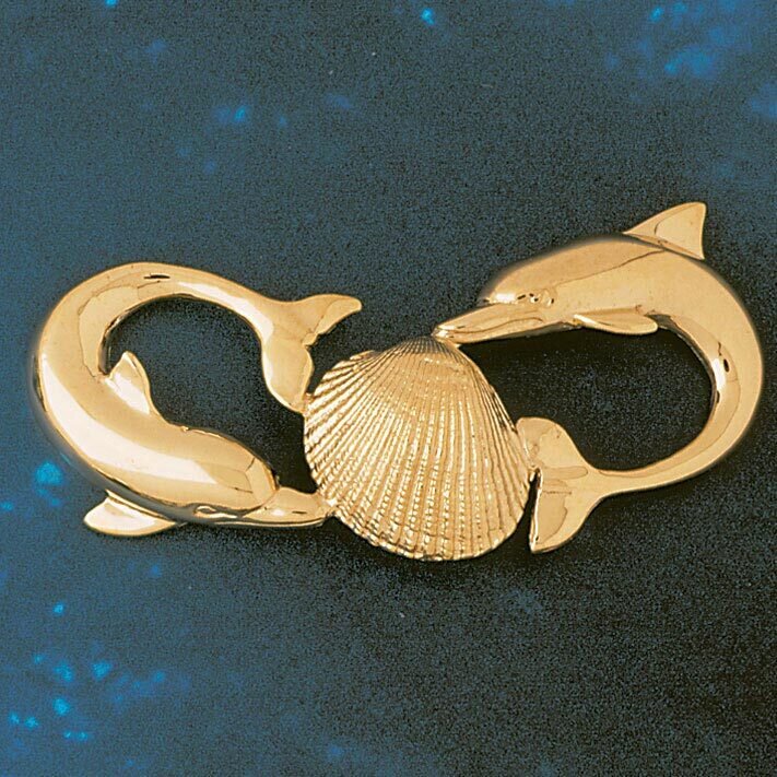 Dolphin Seashell Slide Pendant Necklace Charm Bracelet in Yellow, White or Rose Gold 33