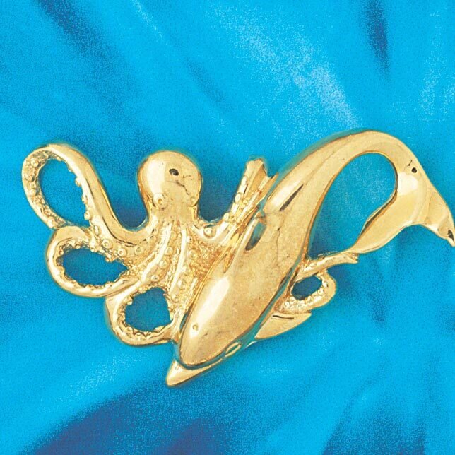 Octopus and Dolphin Slide Pendant Necklace Charm Bracelet in Yellow, White or Rose Gold 74