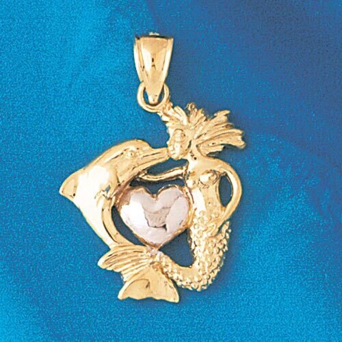 Dazzlers Jewelry Mermaid and Dolphin Two Tone White Pendant Necklace Charm Bracelet in Yellow, Whit…
