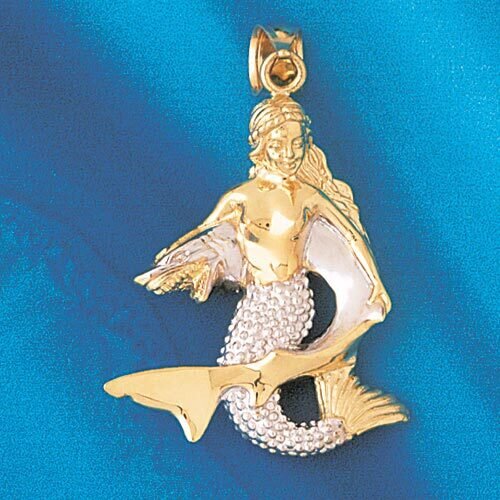 Mermaid Two Tone White Pendant Necklace Charm Bracelet in Yellow, White or Rose Gold 182