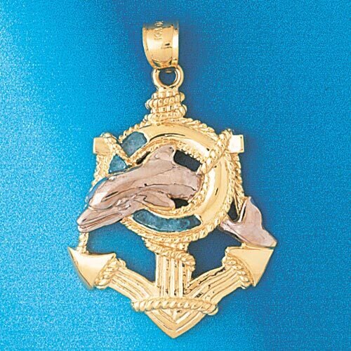 Ship Anchor and Dolphin Two Tone White Pendant Necklace Charm Bracelet in Yellow, White or Rose Gold 191
