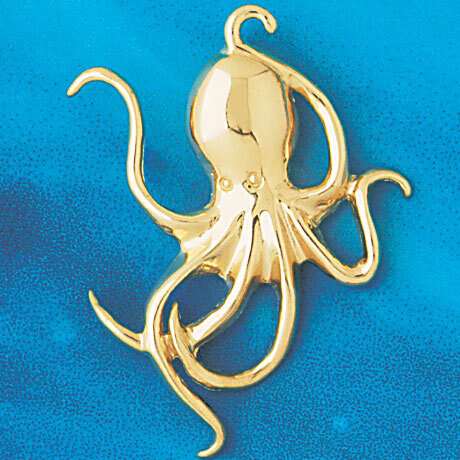 Octopus Pendant Necklace Charm Bracelet in Yellow, White or Rose Gold 337