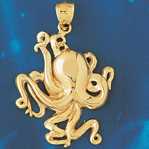 Octopus Pendant Necklace Charm Bracelet in Yellow, White or Rose Gold 342