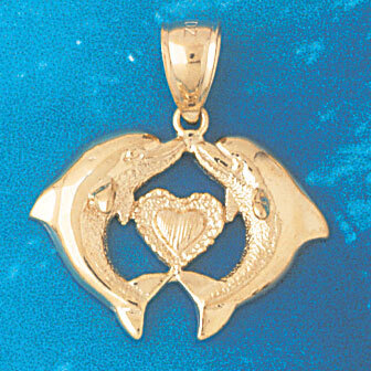 Dolphin Heart Pendant Necklace Charm Bracelet in Yellow, White or Rose Gold 353