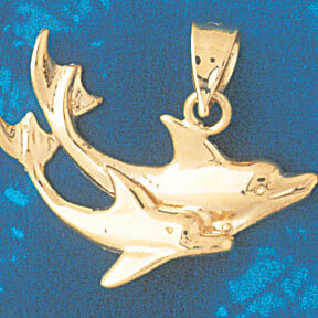 Dolphin Pendant Necklace Charm Bracelet in Yellow, White or Rose Gold 369