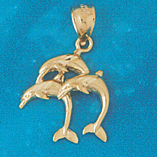 Dolphins Group Pendant Necklace Charm Bracelet in Yellow, White or Rose Gold 440