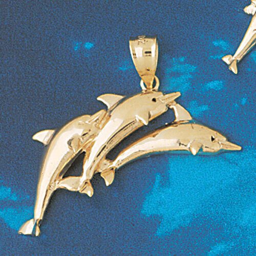 Dolphins Group Pendant Necklace Charm Bracelet in Yellow, White or Rose Gold 441
