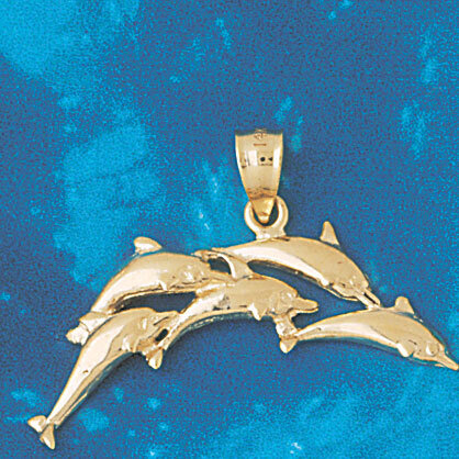 Dolphins Group Pendant Necklace Charm Bracelet in Yellow, White or Rose Gold 442