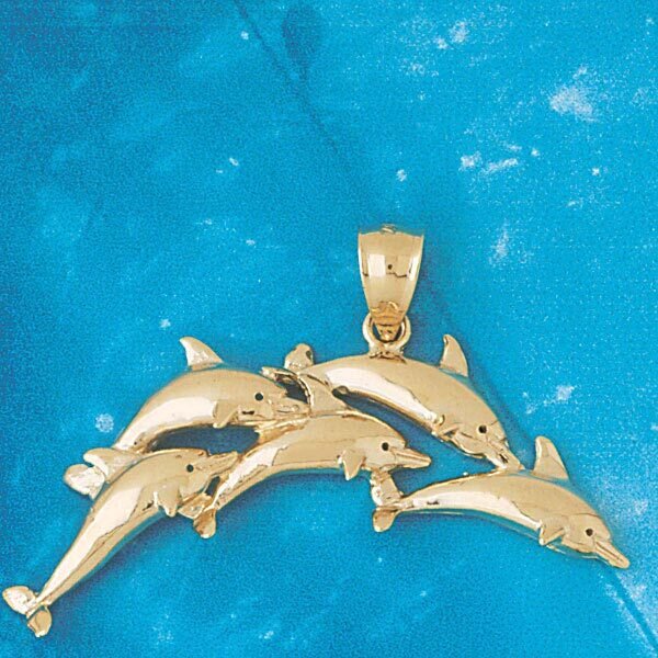 Dolphins Group Pendant Necklace Charm Bracelet in Yellow, White or Rose Gold 443