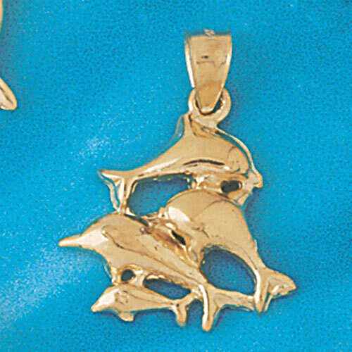 Dolphins Group Pendant Necklace Charm Bracelet in Yellow, White or Rose Gold 445