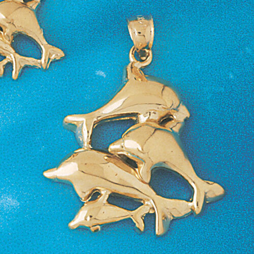 Dolphins Group Pendant Necklace Charm Bracelet in Yellow, White or Rose Gold 446