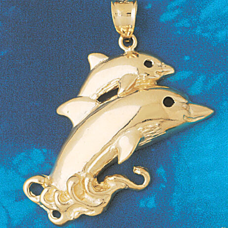 Dolphins Group Pendant Necklace Charm Bracelet in Yellow, White or Rose Gold 447