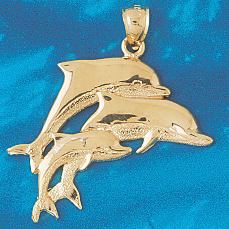 Dolphins Group Pendant Necklace Charm Bracelet in Yellow, White or Rose Gold 448