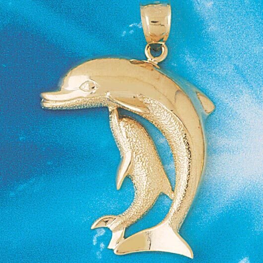 Dolphins Group Pendant Necklace Charm Bracelet in Yellow, White or Rose Gold 449