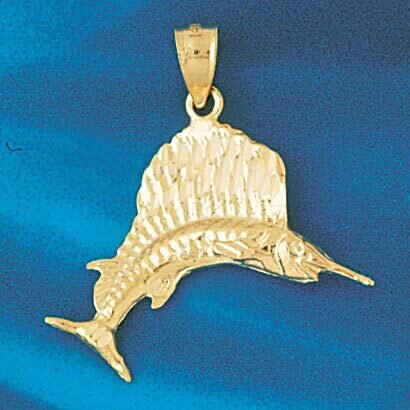 Marlin Sailfish Dimensional Pendant Necklace Charm Bracelet in Yellow, White or Rose Gold 511