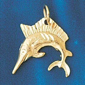 Marlin Sailfish Dimensional Pendant Necklace Charm Bracelet in Yellow, White or Rose Gold 512