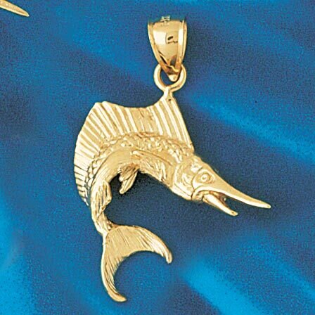 Marlin Sailfish Dimensional Pendant Necklace Charm Bracelet in Yellow, White or Rose Gold 514